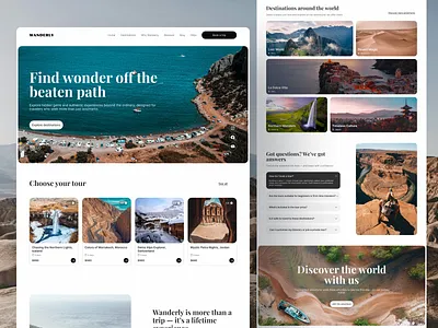 🌍 Wanderly – Travel Landing Page Exploration adventure bookingwebsite creativewebdesign design interface landingpage layout minimaldesign modernui travelagency travelwebsite ui ux uxdesign uxui webdesign