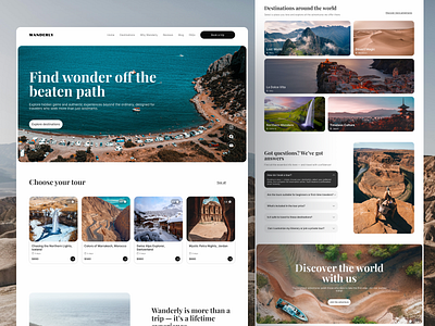 🌍 Wanderly – Travel Landing Page Exploration adventure bookingwebsite creativewebdesign design interface landingpage layout minimaldesign modernui travelagency travelwebsite ui ux uxdesign uxui webdesign