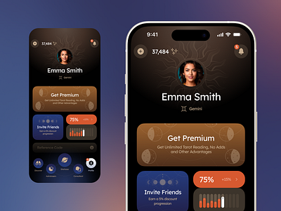 Modern Astrology Mobile App UI android app design astrology app cosmic design creative app dark mode ui gradient ui interface design ios mobile app mobile ui modern design premium product design tarot app ui ux zodiac design