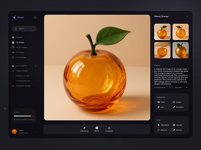 Mirage - AI image generation result dashboard design ai ai design ai image generate ai image generation idea b2c backswitch clean design component design cool design dashboard ui digital product exploration figma futuristic design image generation design layout modern design ui ux