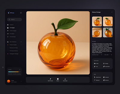 Mirage - AI image generation result dashboard design ai ai design ai image generate ai image generation idea b2c backswitch clean design component design cool design dashboard ui digital product exploration figma futuristic design image generation design layout modern design ui ux