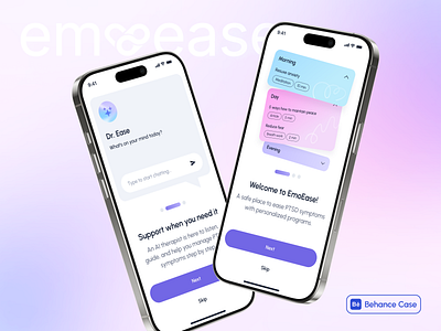 🩵 EmoEase | Product Design for Healthcare Mobile App ai card design edtech education healthcare interaction design mental health minimal mobile mobile app product design typography ui user experience user interface ux web design wellness