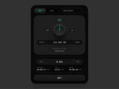 Limit Order UI bitcoin crypto dark exchange fintech product design ui web3