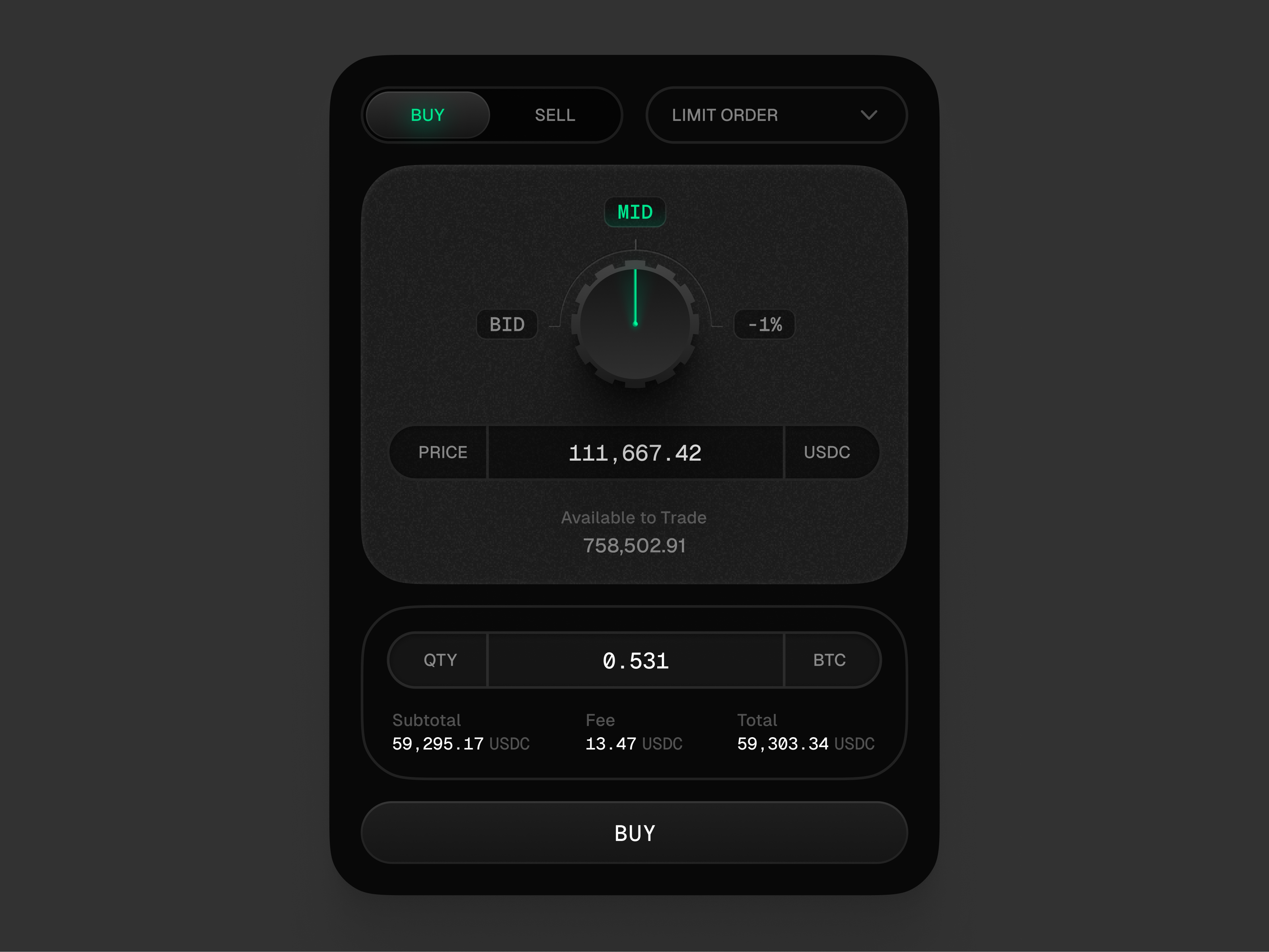 Example of Limit Order UI