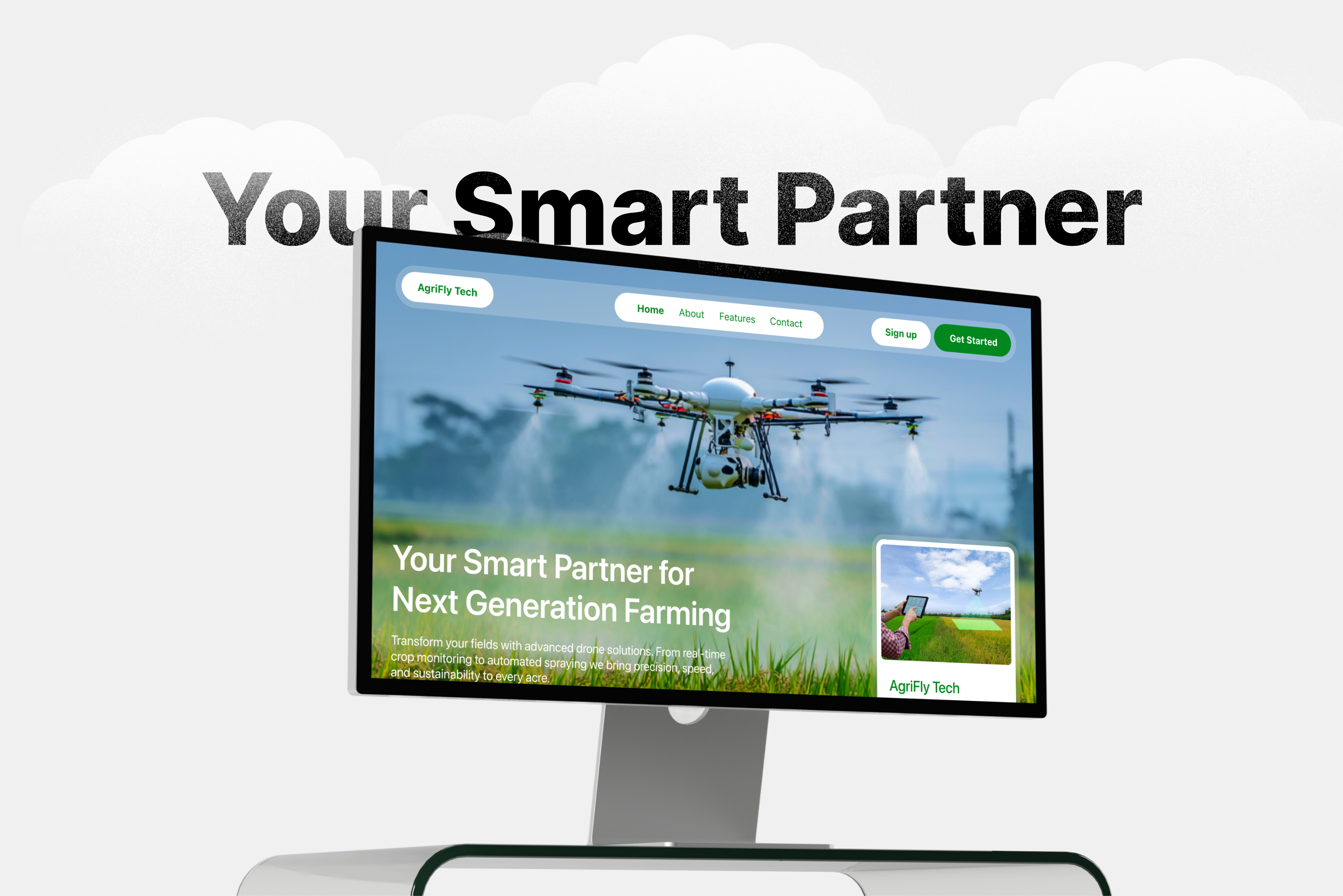 AgriFly Tech — Smart Drone Farming Landing Page Design agriculture agriculturetech ai drone greenwebsite landingpage modernweb octopi digital octopi digital llc productdesign smartfarming uiux webdesign