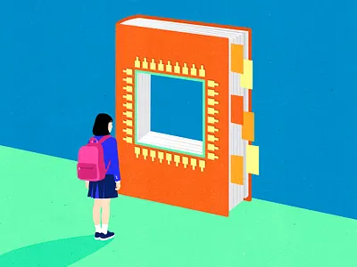AI-powered textbooks by Kotryna Zukauskaite for ROW ai banner conceptual editorial editorial illustration education illustration illustrator school semiconductor south korea textured vector
