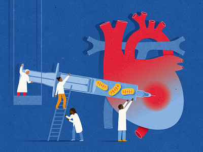 Mitochondria based treatment by Kotryna Zukauskaite for Harvard conceptual editorial editorial illustration health healthcare heart illustration illustrator innovation medical medicine research textured treatment university vector
