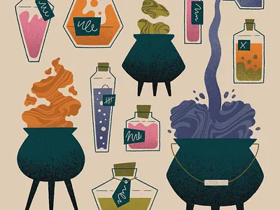 Potions & Brews bottles design halloween illustration illustrator potions procreate texture