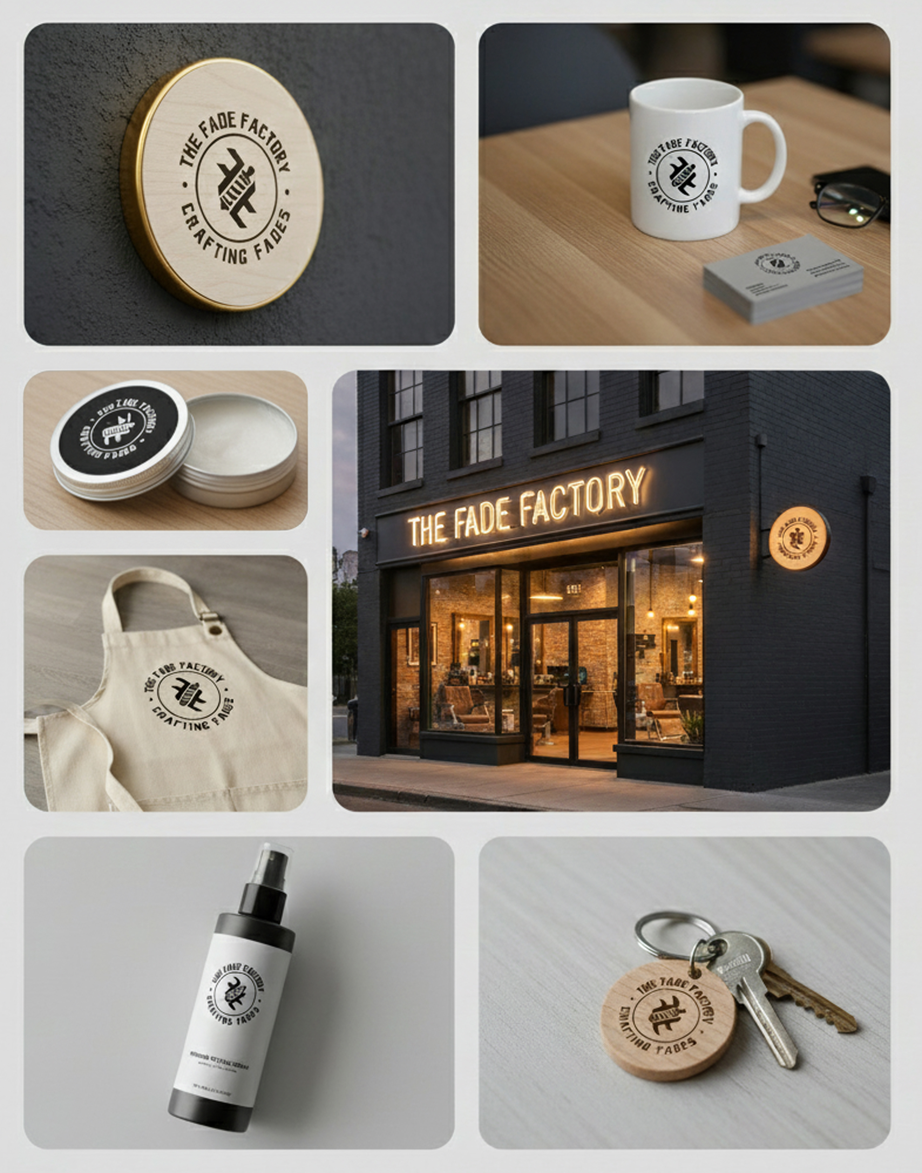 The Fade Factory - Barbershop Brand Identity animation barber barbershop brand design brand identity branding design graphic design identity industrial logo logo design logodesign mockup modern packaging packaging design signage visual identity