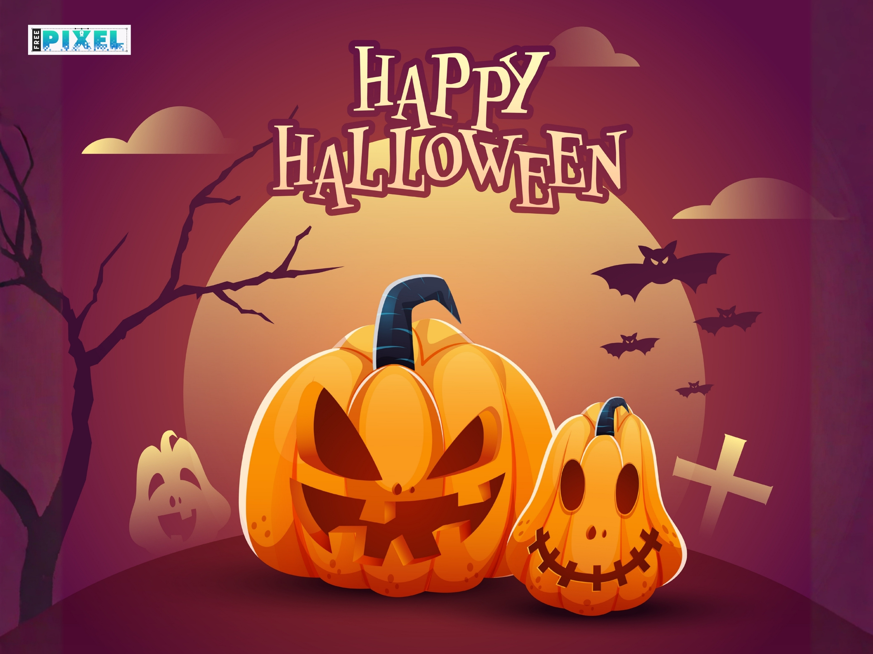 Happy Halloween banner celebration creepy design event freepixel full moon graphic design graveyard halloween happy halloween haunted illustration jack o lantern poster pumpkin scary social media post spooky vector