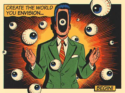 Create the world you envision comic comic book comics design figurative art illustration positive thinking psychedelic retro surrealism trippy vector vintage wisdom