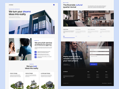👷 Construct – architecture & construction Landing Page agency blog bold business cards clean design constraction consulting corporate footer listings minimal moder properties real estate real estate agency real estate listings realtor services webflow