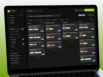 Task Management Web App UI — Kanban Board, Timeline, Calendar asana board view ui calendar scheduling ui clickup dark mode dashboard dashboard design kanban board ui left sidebar navigation multi project workspace priority labels ui productivity saas ui project management dashboard status chips ui task card design task management web app team collaboration ui timeline view ui ux ui design web app ui workspace