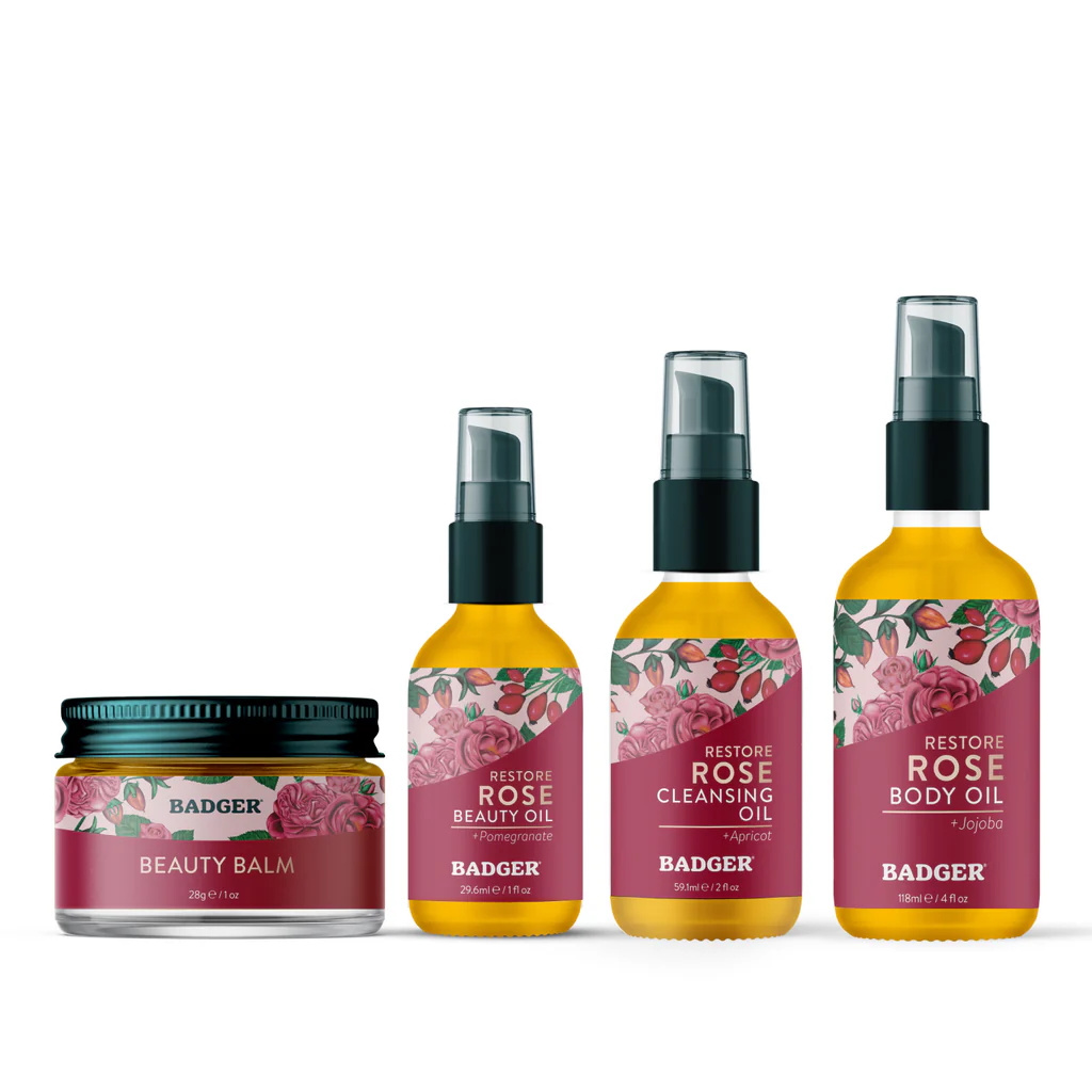 Restore Beauty Oil Branding badger beauty beauty line beauty packaging botanical art box brand brand identity branding branding design cosmetic cosmetic packaging hoot design studio label oil packaging packaging illustration product packaging rose