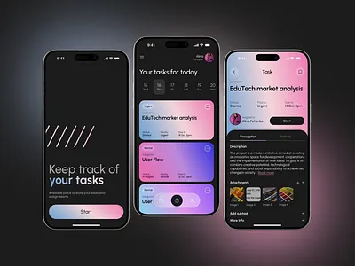 ⬆️ Task Management App UI Design design gradient design mobile design mobile task manager modern interface productivity app task management task tracker to do app ui uiux design user experience