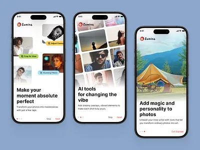 Lumina - Onboarding Screens for a Photo Editing App app design branding clean design design agency editing tool maqaw agency minimal onboarding pages onboarding screens photo editing app photo editing app design photo editing tool ui ui design ui ux design ui ux design agency ui ux designer ux ux design