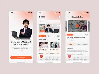 SkillRise - Online Learning App UI Design app design app idea branding e learning home screen on bording screen uiux