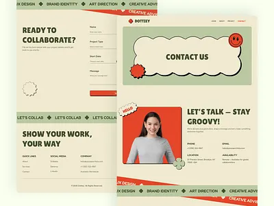 Dottiey About & Contact Page – Portfolio Website UI Figma about me contact us creative portfolio design inspiration digital design figma figma design personal brand portfolio responsive ui design ui inspiration ui showcase ui trends uiux ux design web design website design