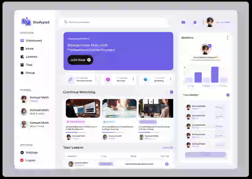 Example of Study Pad – Online Learning Dashboard UI
