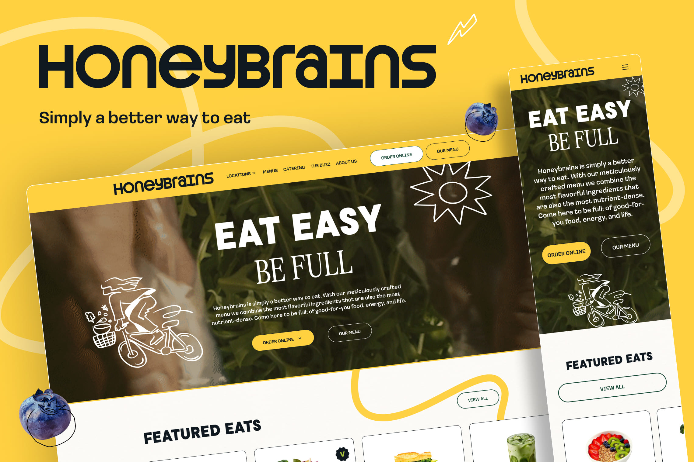 Honeybrains: Where Healthy Food Meets Smart Design brain health brand identity clean ui food and wellness food industry design healthy food honeybrains location search modern design nutrition brand online ordering responsive design restaurant website seo optimization ui design user experience ux design web redesign website performance wordpress website