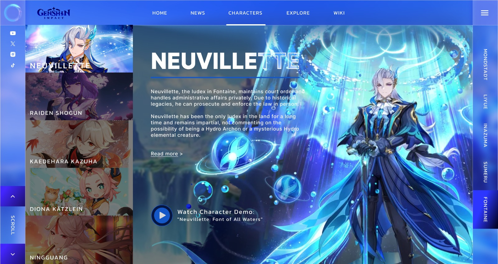Genshin Impact: Neuvillette Character Page | Website UI Concept design designpractice dribbbledebut genshinimpact neuvillette ui uidesign uiinspiration uiux webdesign