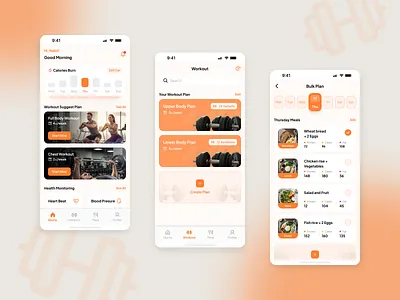 Fitness & Meal Plan App UI dumbbell fitness health meal mobile app sport ui workout
