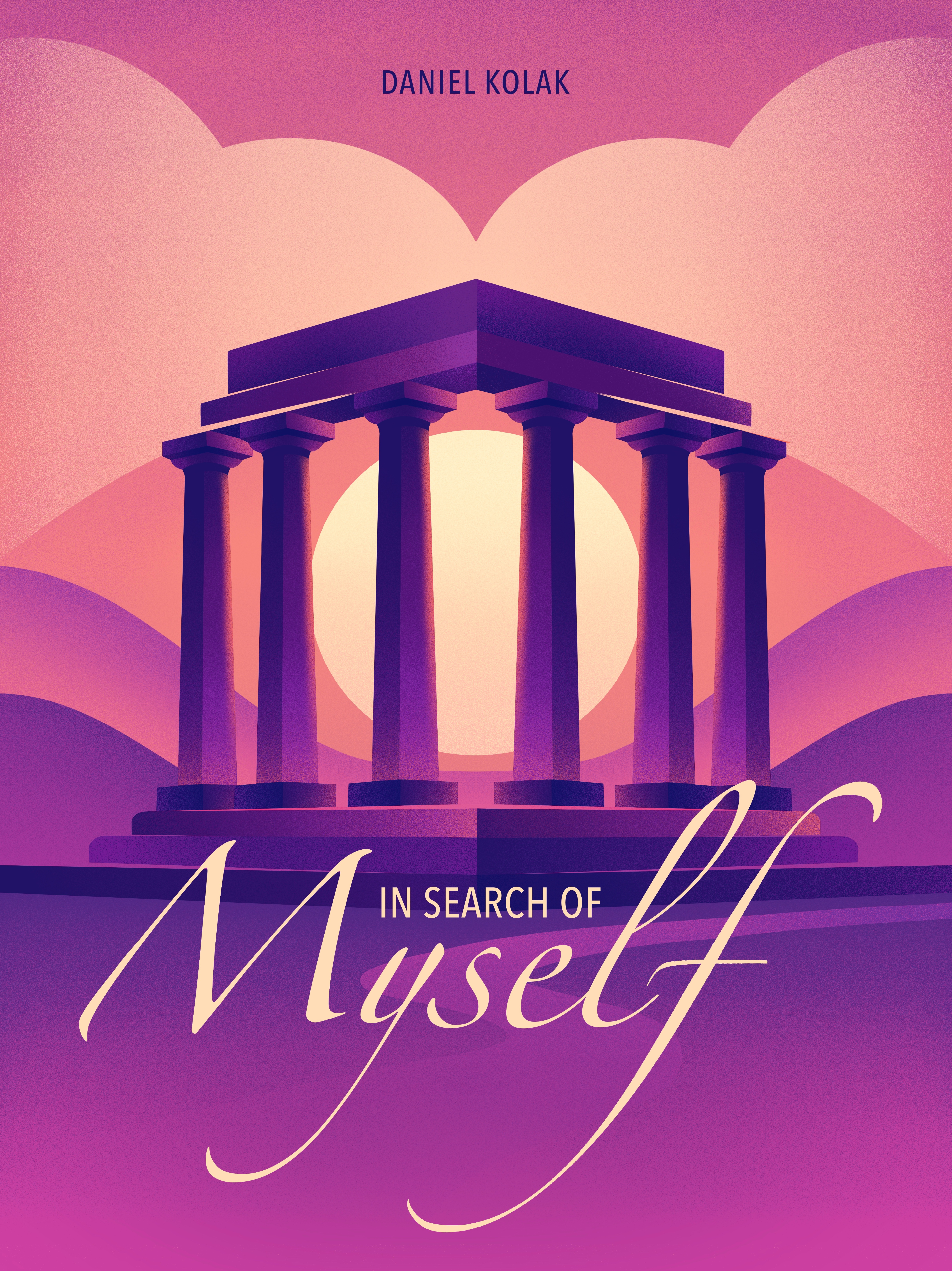 Illustrated Book Cover book book cover book design cover art daniel kolak delphi greece illustration in search of myself landscape minimal philosophical philosophy print print design ruins soft colors surreal symmetrical typography