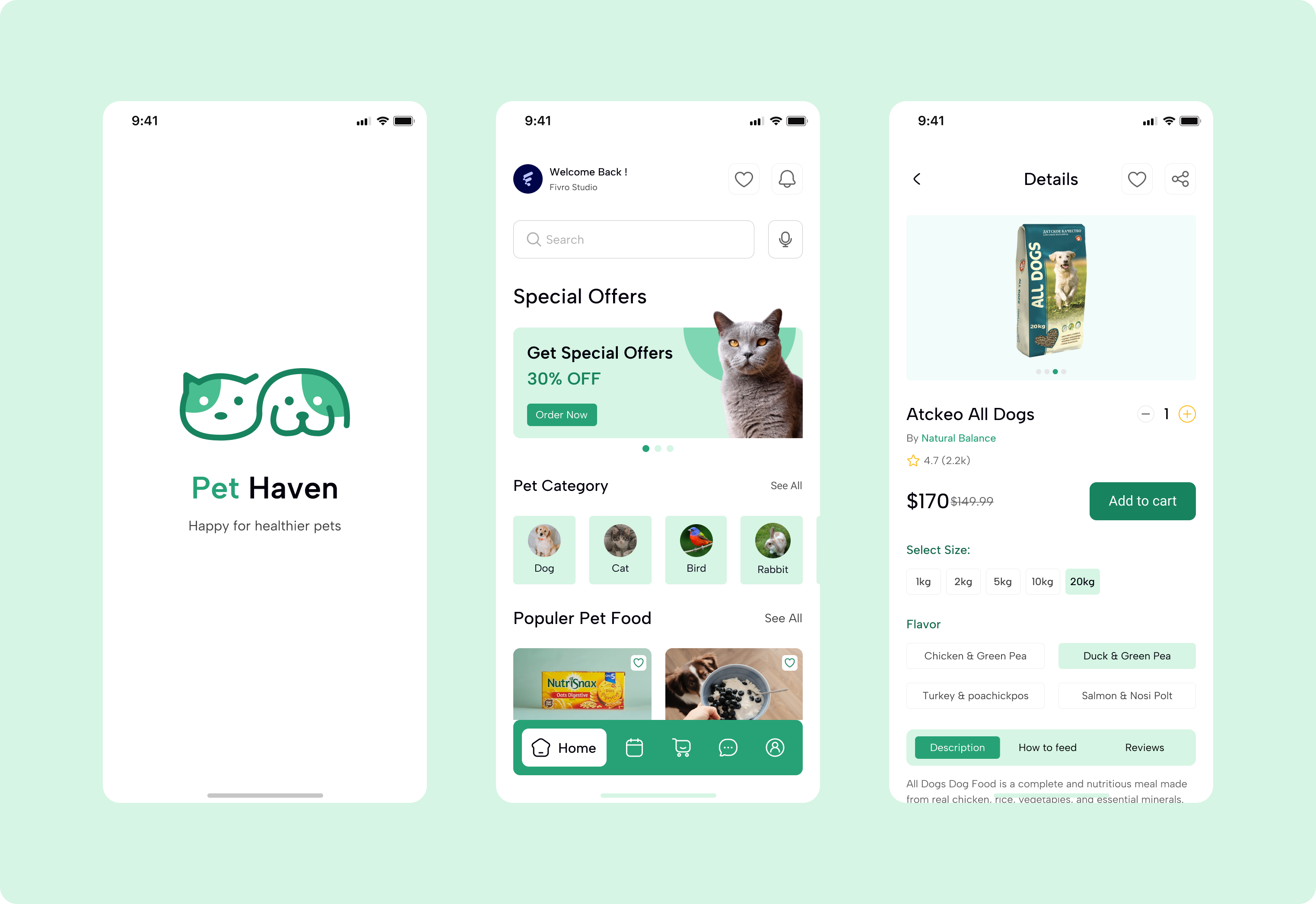 Pet Haven – Pet Care App UI/UX Design app design checkout ecommerce figma minimal mobile app product ui shopping uiux userinterfacedesign