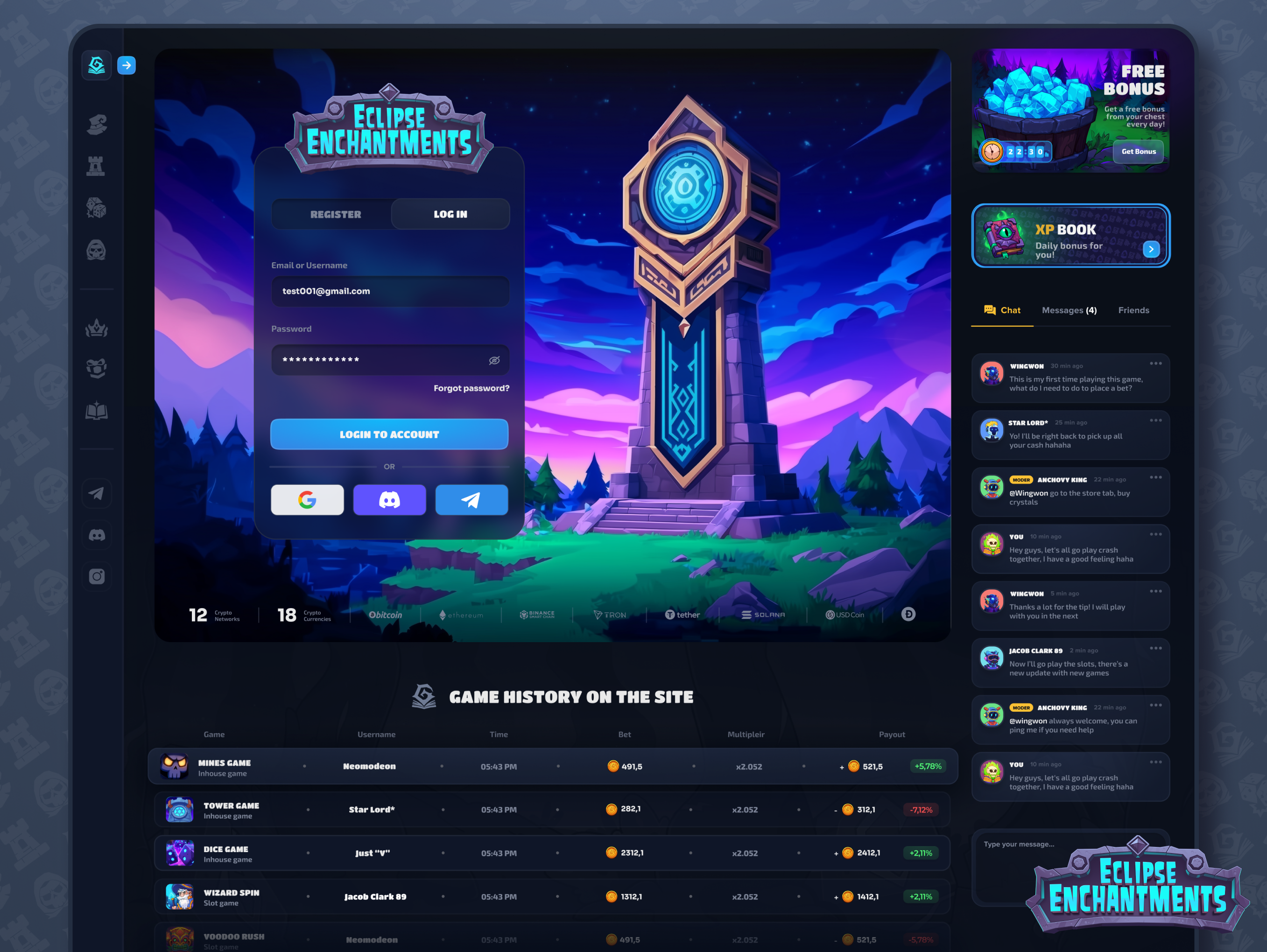 Eclipse Enchantments: Login | Ragistration page account casino cybersport esport website form game game ui gaming gaming platform interface login page registration sign in sign up uiux web design web platform website website design