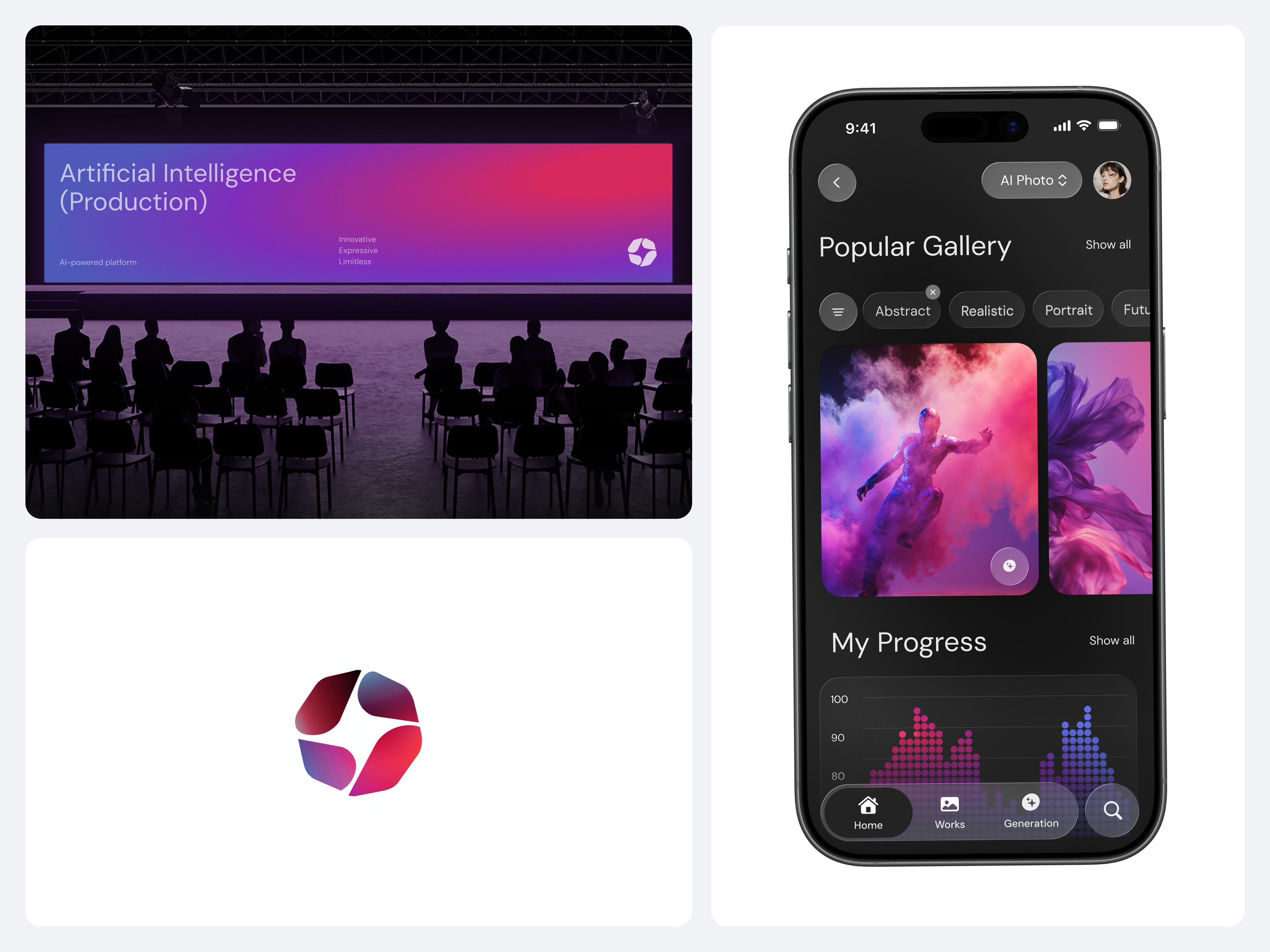 AI Application Branding ai app artificial intelligence assistant branding clean design inspiration interface logo mobile mockup service tech uxui