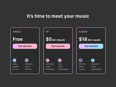DailyUI #030 - Pricing dailyui dark mode gradient music price pricing simple streaming