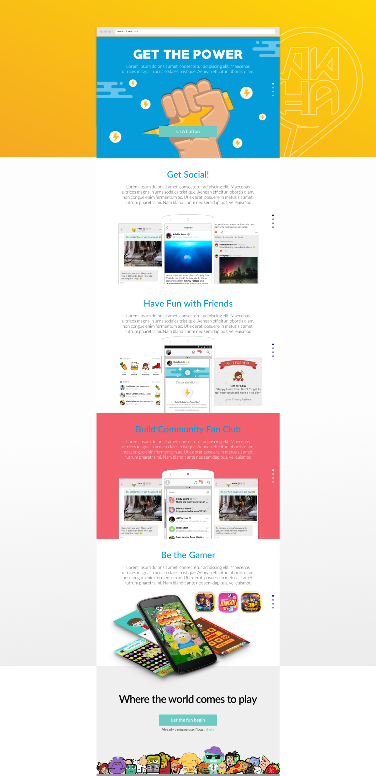 migme landing page branding ui