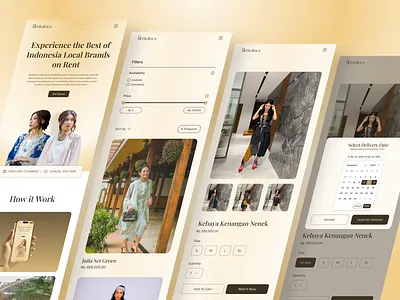Rentaloca - Landing Page beige aesthetic clean design clothing rental e commerce elegant design fashion fashion tech indonesian brand landing page marketplace minimalist modern website product showcase rental service sustainable fashion ui design wardrobe web design