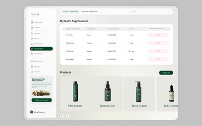 Health Dashboard - Supplements Page dashboard doctor app gym health home page landing page tracking ui website