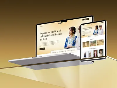 Rentaloca - Landing Page beige aesthetic clean design clothing rental e commerce elegant design fashion fashion tech hero section how it works indonesian brand landing page marketplace minimalist modern website product showcase rental service sustainable fashion ui design wardrobe web design