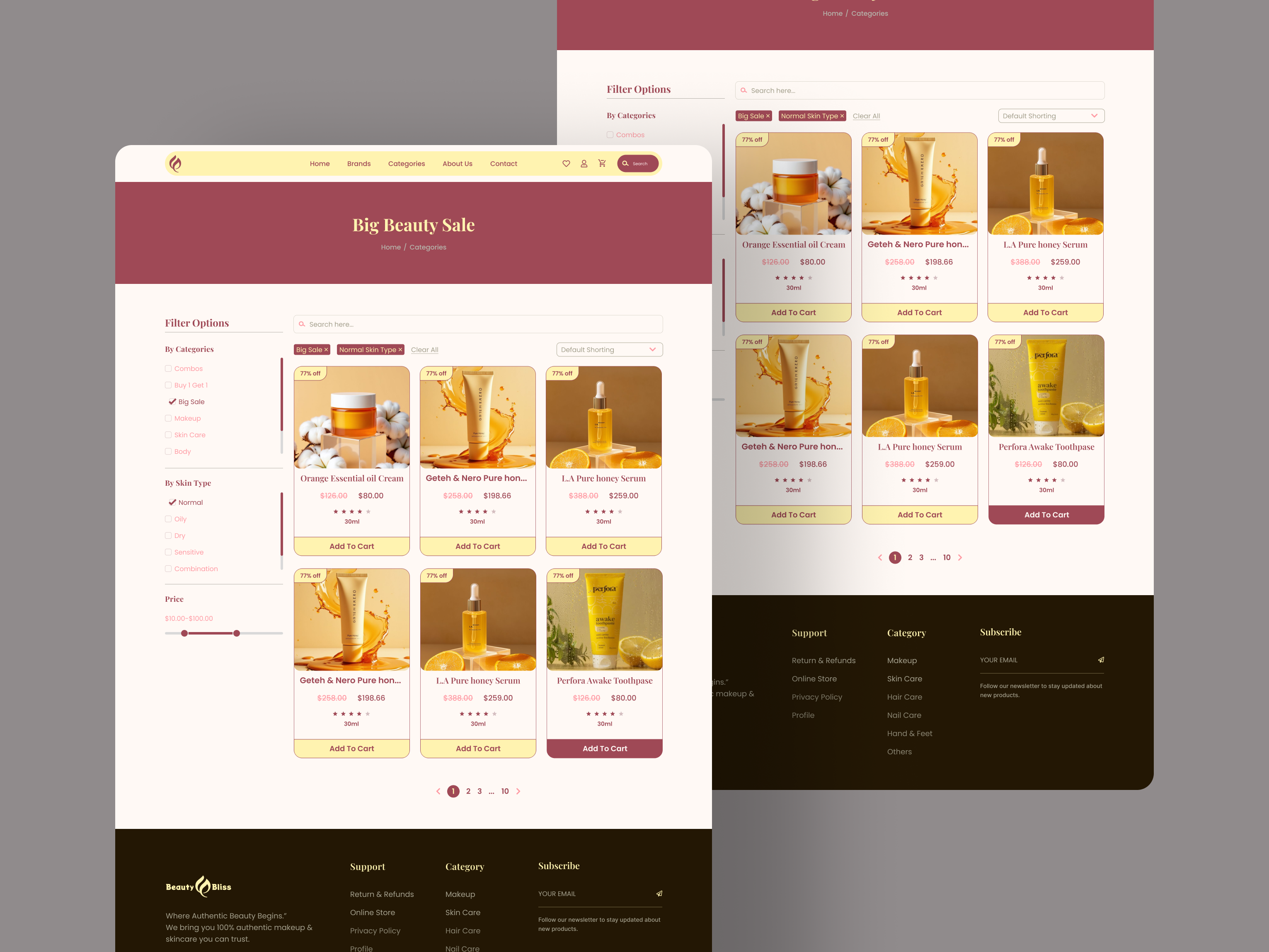 Beauty Bliss — Big Beauty Sale Page (Product Listing) beauty bliss beauty website clean design ecommerce figma logo makeup motion graphics product listing sale page skincare ui design uiux web design