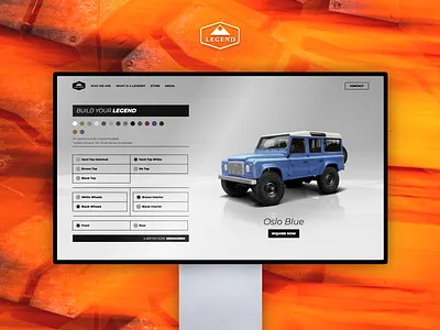 Legend Motor Co. automotive branding configure design digital product interaction interactive ui ux webapp webflow
