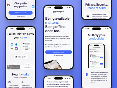 PausePoint – Intelligent Email Focus Assistant app branding clean design landing minimal mobile ui web webdesign website