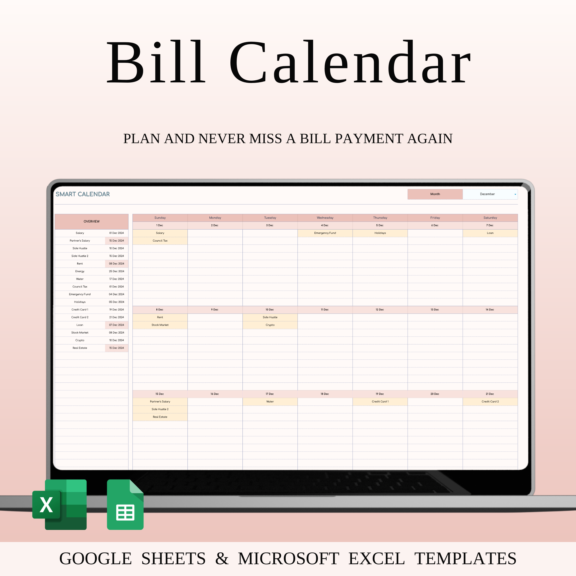 Bill Calendar Tracker Template for Excel & Google Sheets bill calendar bill due dates bill organizer bill payment tracker bill planner bill reminder budget calendar due date calendar due date reminder expense calendar expense tracker financial calendar financial organizer financial planning tool monthly bill tracker payment schedule payment tracker payment tracker spreadsheet subscription tracker subscription tracker spreadsheet