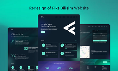 Redesign of Fiks Bilişim Website darkmode darkui itcompany mintgreen ui ux webdesign website