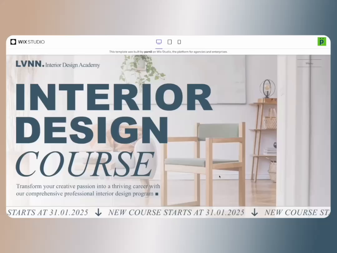 Example of Interior Design Course Landing Page