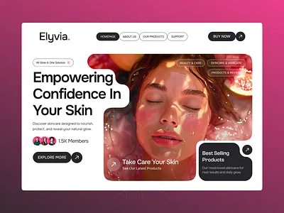 Elyvia - Skin Care Product Website Design 🌸 beauty cosmetics digitalstore ecommerce figma figmadesign framer landingpage landingpagedesign onlinestore productdesign responsive skincare skincarebrand ui uiux webappdesign webflow websiteconcept