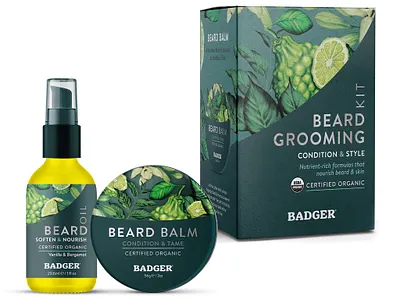 Beard Grooming Kit Branding badger balm beard beauty beauty branding box branding design cosmetic packaging grooming kit masculine mens cosmetic mockup oil organic packaging packaging art packaging design packaging illustration