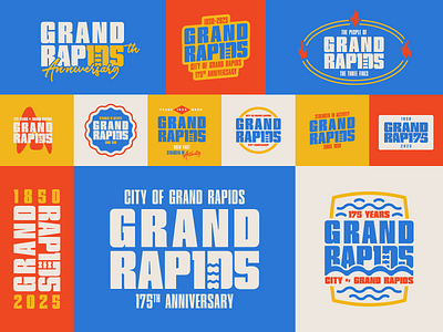 Grand Rapids 175th Anniversary Logo Collage 175 years anniversary badge brand identity brand system branding celebration centennial city branding civic derek mohr government grand rapids graphic design logo michigan midwest modern responsive logo typography
