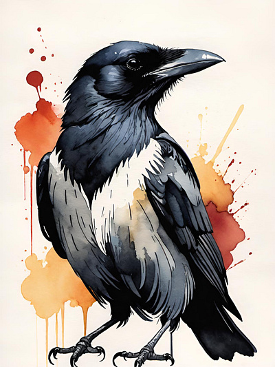 The Watchful Raven bird birds contemporary crow crows dark illustration moody raven symbolic watercolor