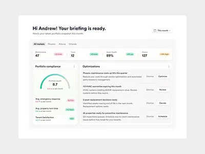 Property management briefing dashboard module admin dashboard ai ai agent dashboard dashboard design data visualization enterprise ui product design property management proptech saas workflow automation
