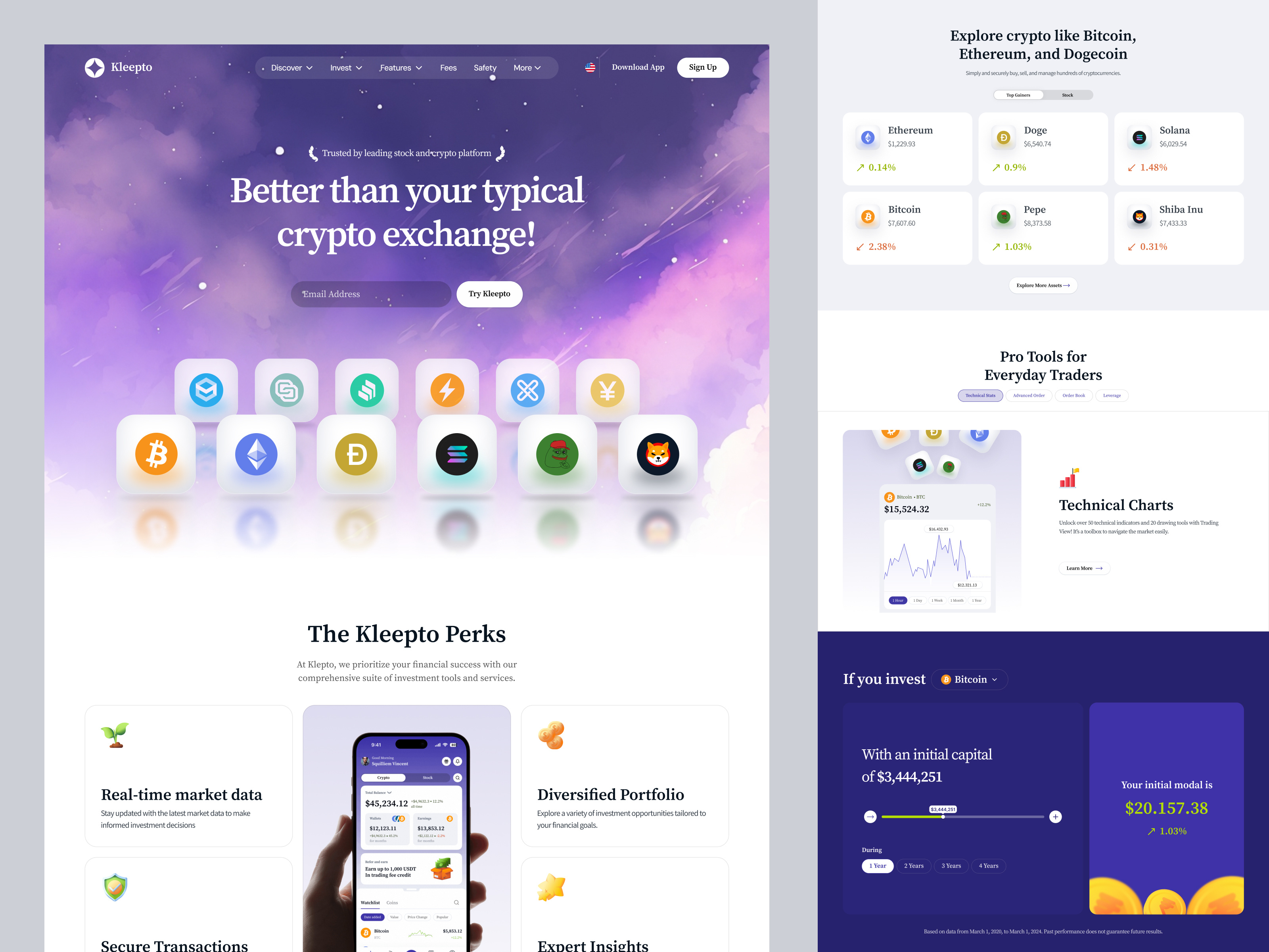 Example of Kleepto – Crypto Exchange Landing Page