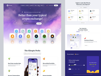 Kleepto – Crypto Exchange Landing Page blockchain ui clean interface clean web design crypto exchange website crypto platform cryptocurrency design design digital wallet finance dashboard finance web design fintech ui landing page minimal design minimal interface modern design modern ui ui uiux design ux ui design web design