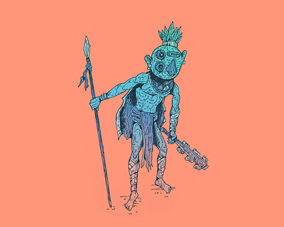 Puzzling - Inktober day 26 art aztec cartoon character character design drawing illustration inktober inktober 2025 puzzle puzzling tribal