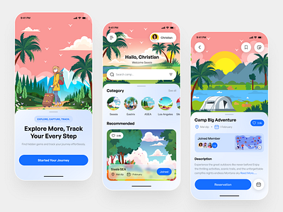 Camping Adventure App | Travel & Exploration UI/UX Design 🏕️ app app design camping adventure app illustration mobile app mobile app design mobile design mobile ui tour tourism travel travel app travelling trip ui ux